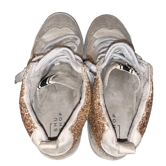ShuShop shu shop RINA Hi-Top sneakers gold glitter tennis shoes women’s size 6.5 - Picture 8 of 14